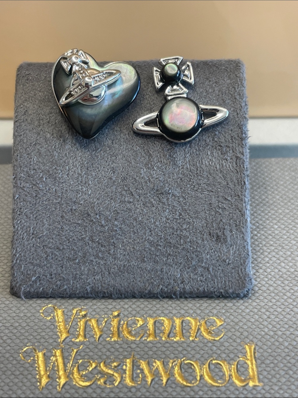 Vivienne Westwood Iridescent Black Orb & Heart Earring